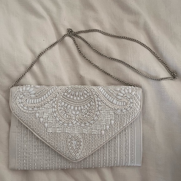 Lulus White Beaded Clutch with chain - Picture 1 of 3
